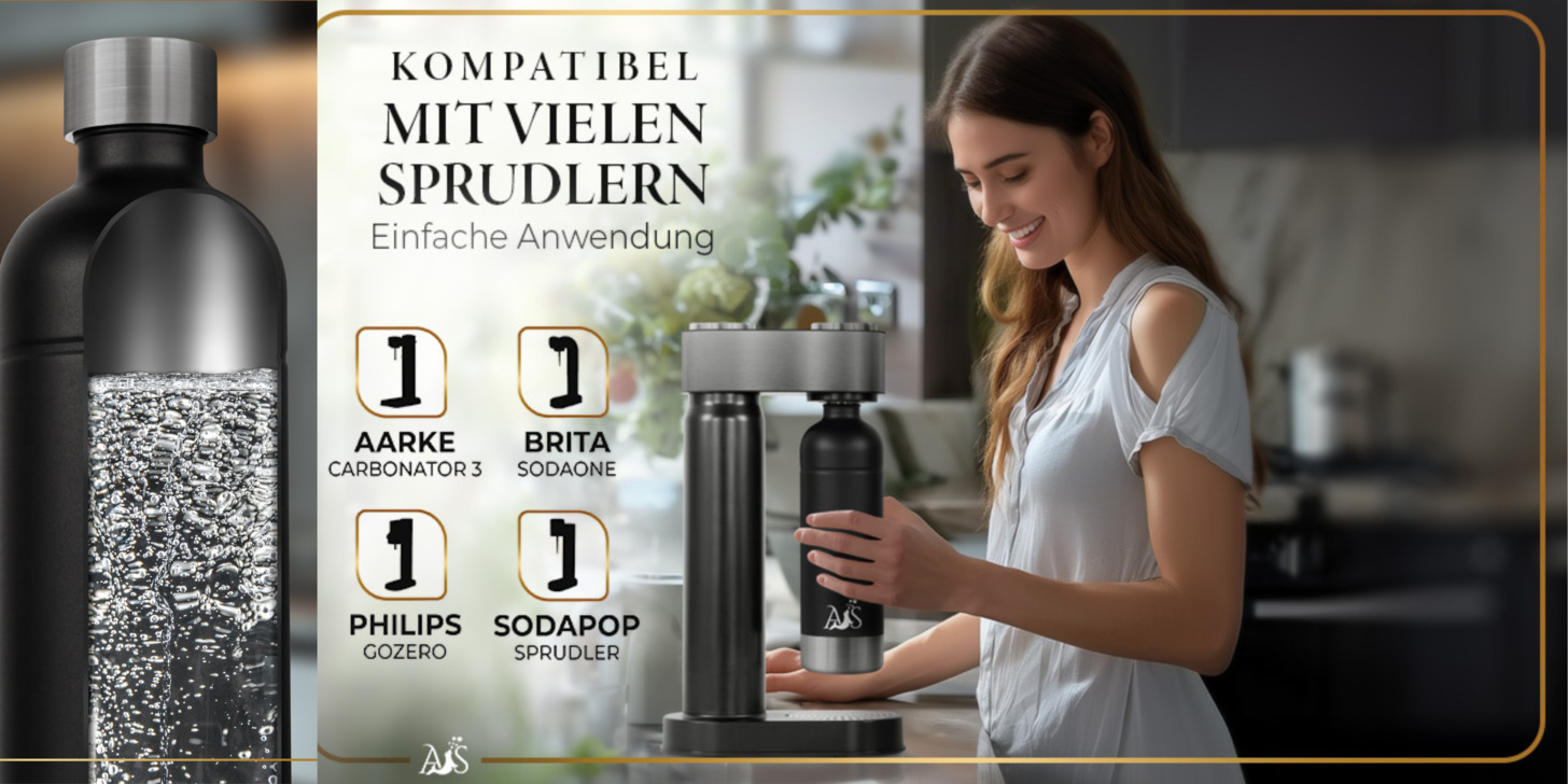 Aqua~Seal Edelstahltrinkflasche – Perfekt für Wassersprudler | Nachhaltig, BPA-frei und 1 Liter